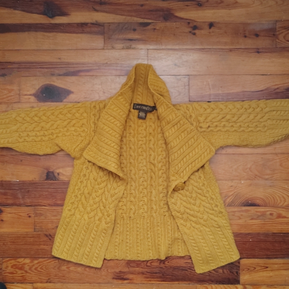 Merino Wool Cable Knit Cardigan r / Small /Yellow